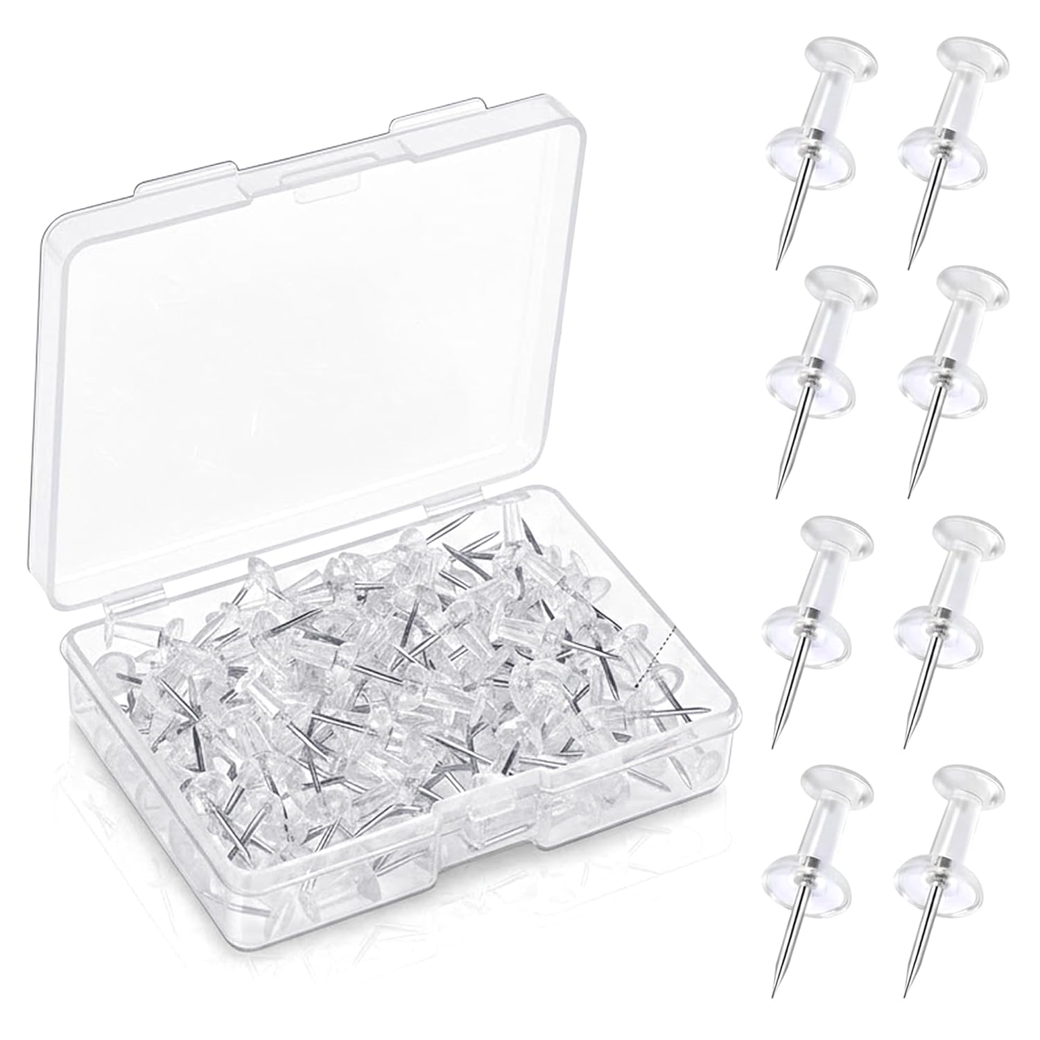 Steel Push Pins with Transparent Top, (50 Pieces Pack)